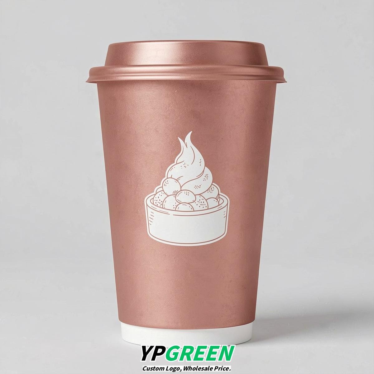 Rose Gold Paper Cups with Desserts Design 8-24oz