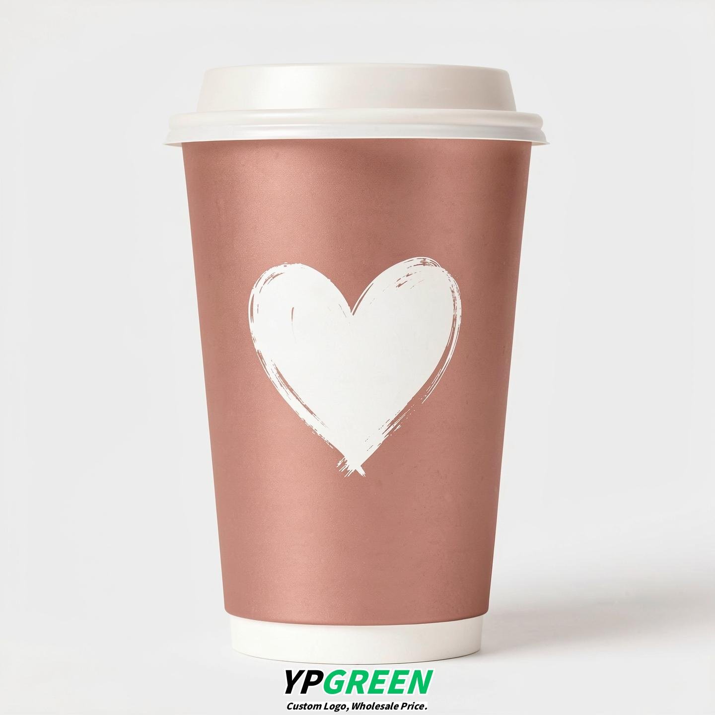Rose Gold Heart Paper Cups with Lids 8-24oz