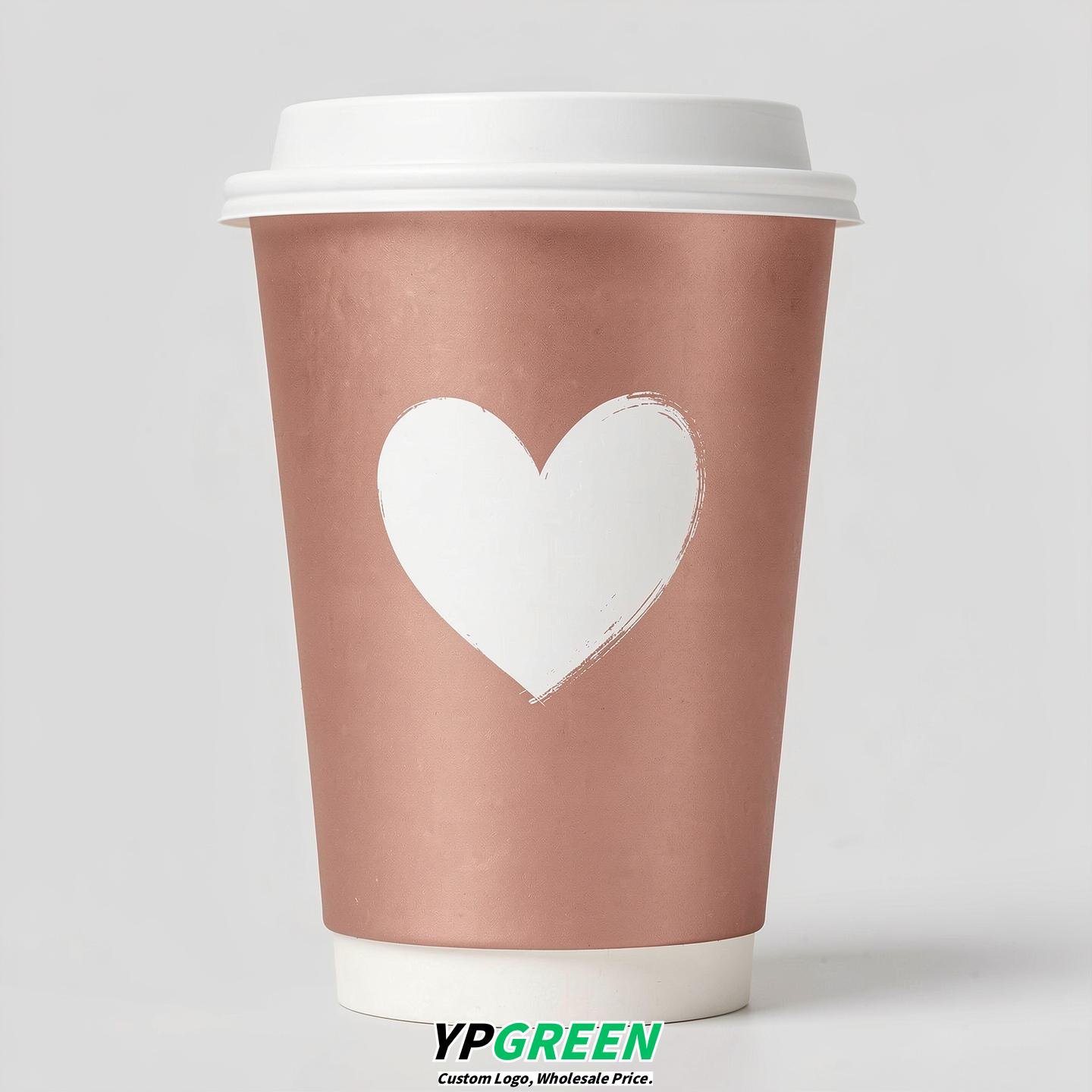 Rose Gold Heart Paper Cups with Lids 8-24oz