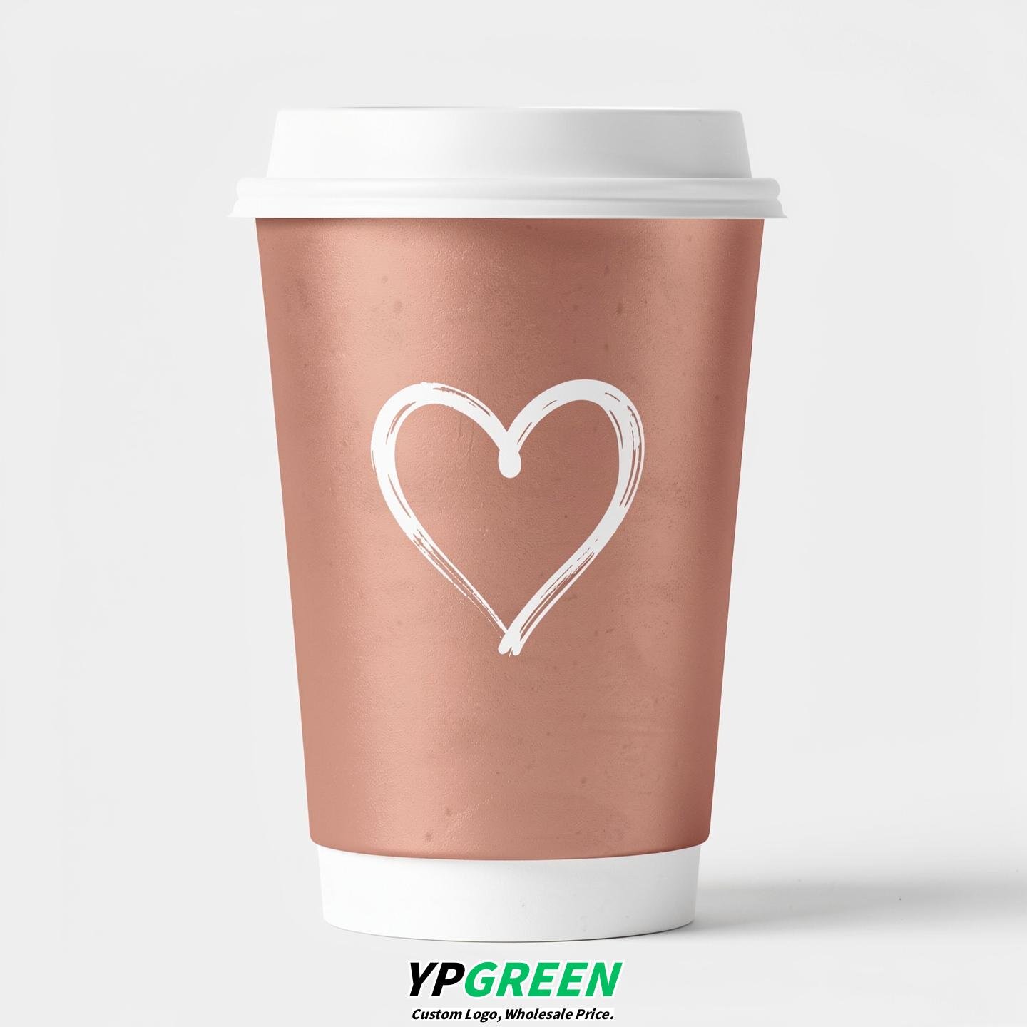 Rose Gold Heart Paper Cups with Lids 8-24oz