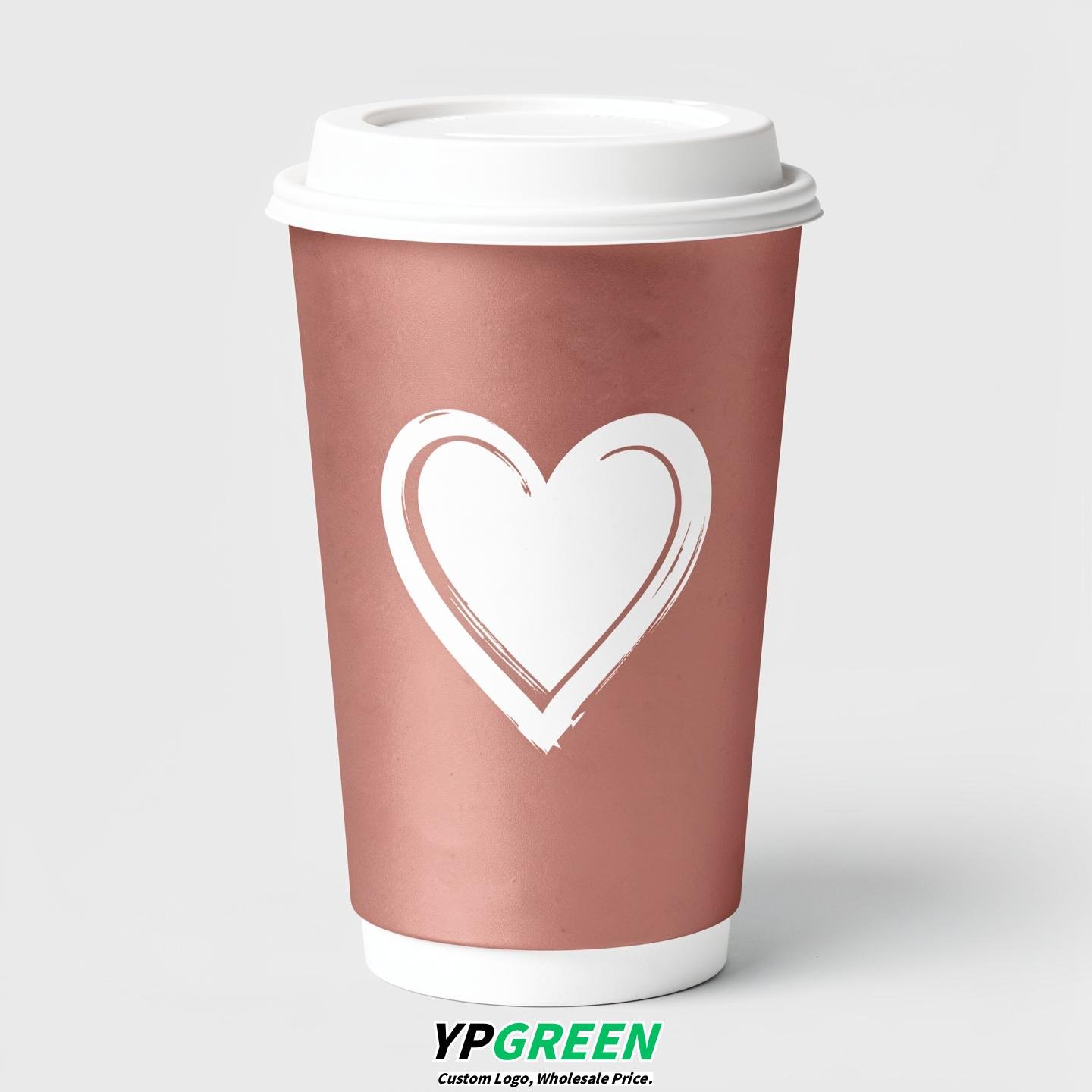 Rose Gold Heart Paper Cups with Lids 8-24oz