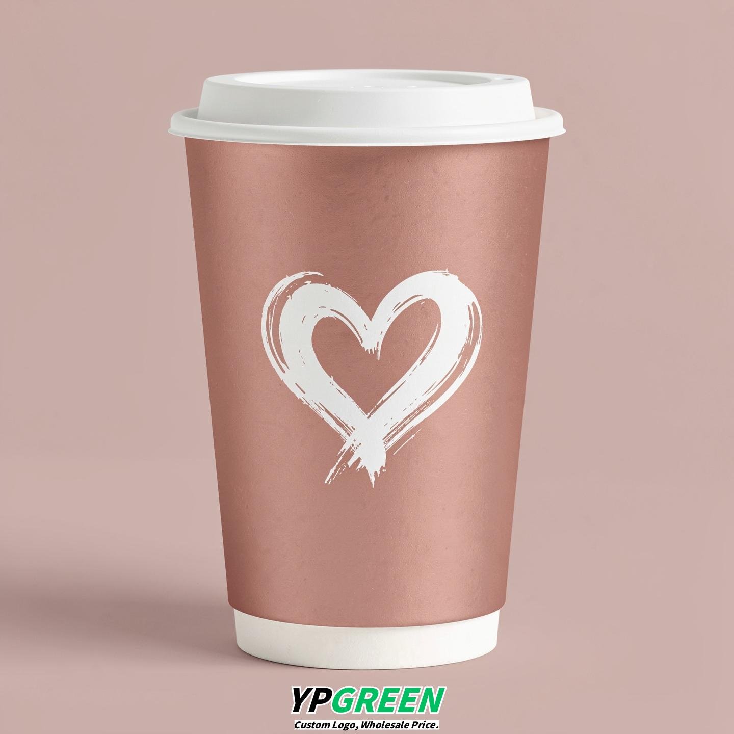 Rose Gold Heart Paper Cups with Lids 8-24oz
