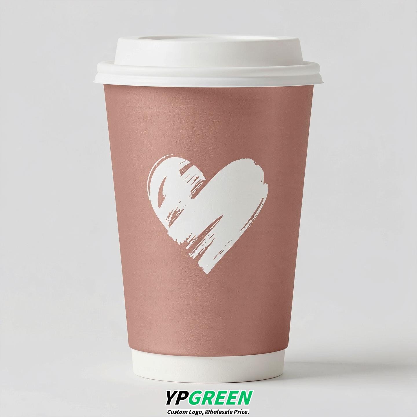 Rose Gold Heart Paper Cups with Lids 8-24oz Rose Gold Heart Paper Cups with Lids 8-24oz