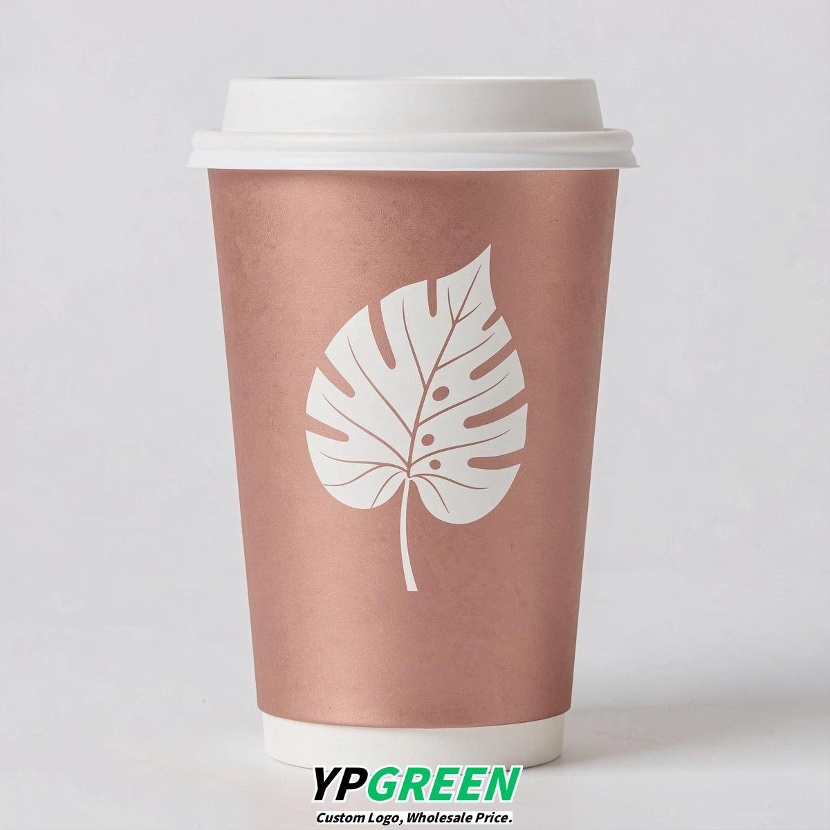 Rose Gold Leaves Paper Cups with Lids 8-24oz