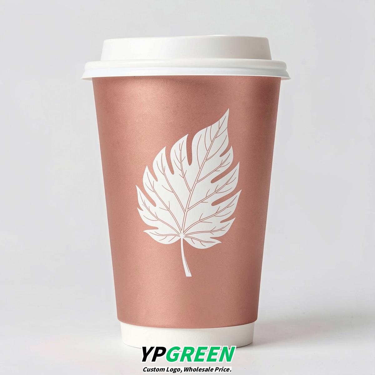 Rose Gold Leaves Paper Cups with Lids 8-24oz