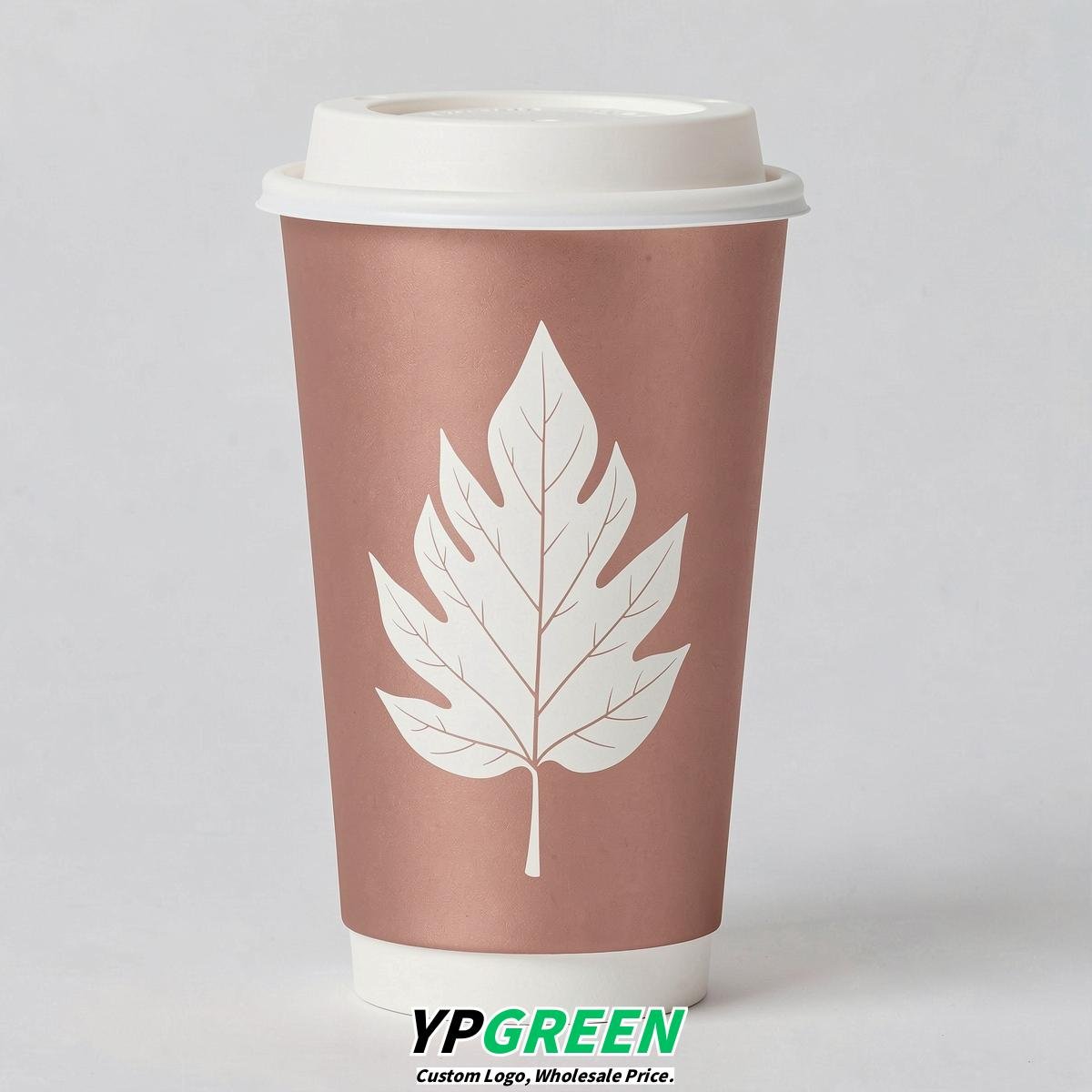 Rose Gold Leaves Paper Cups with Lids 8-24oz