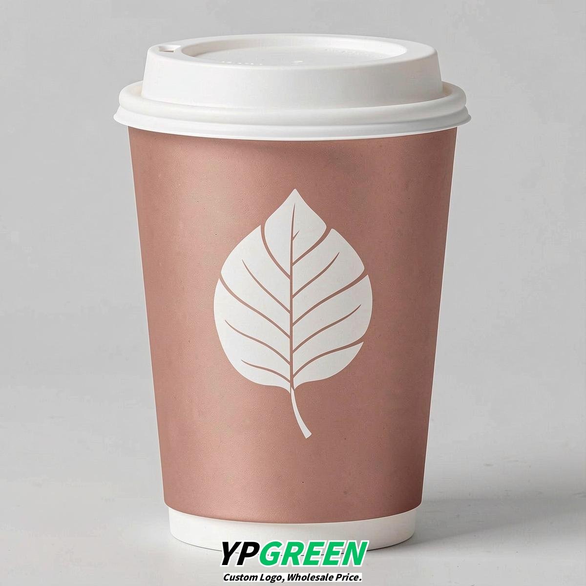 Rose Gold Leaves Paper Cups with Lids 8-24oz