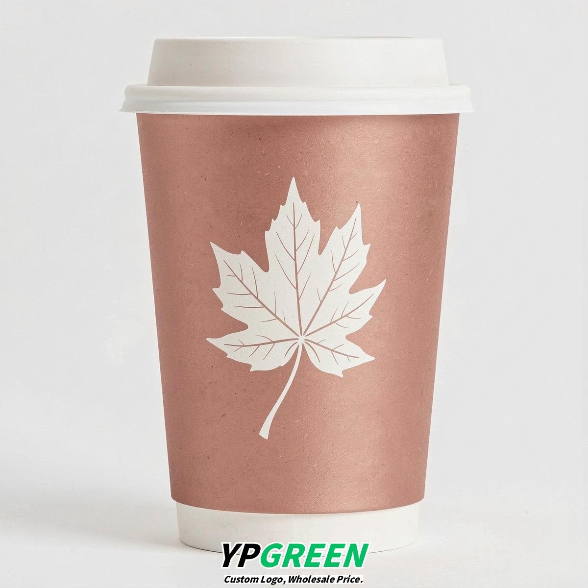 Rose Gold Leaves Paper Cups with Lids 8-24oz
