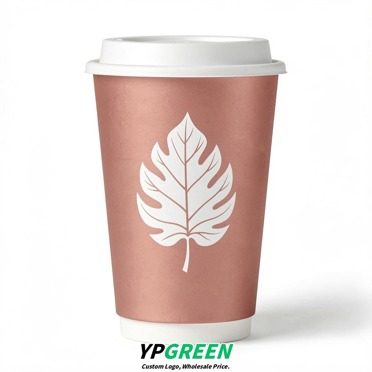 Rose Gold Leaves Paper Cups with Lids 8-24oz