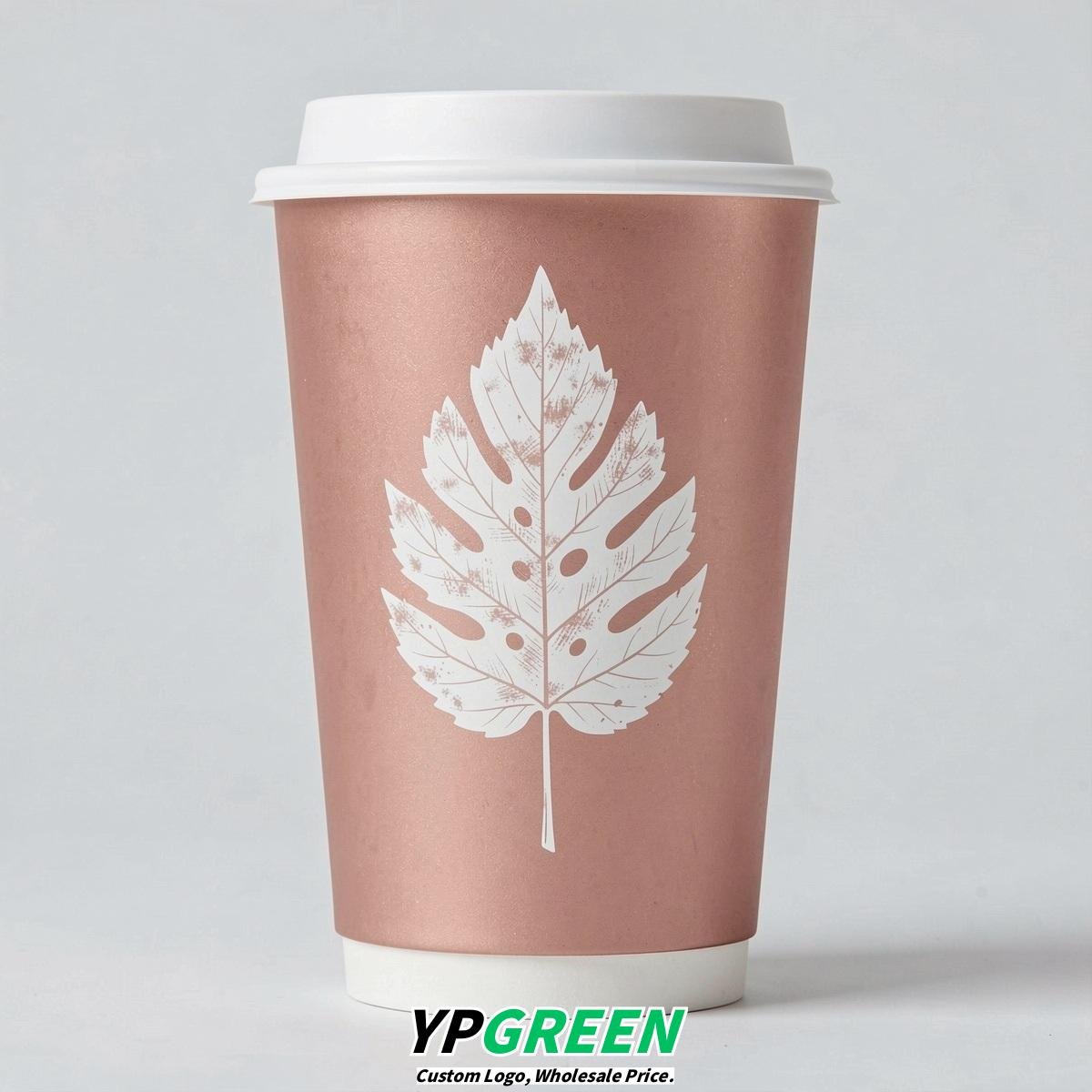 Rose Gold Leaves Paper Cups with Lids 8-24oz