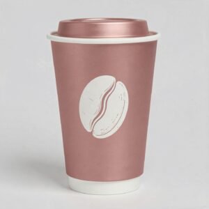 Rose Gold Paper Coffee Cups with Coffee Bean Logo & Lids 8-24oz