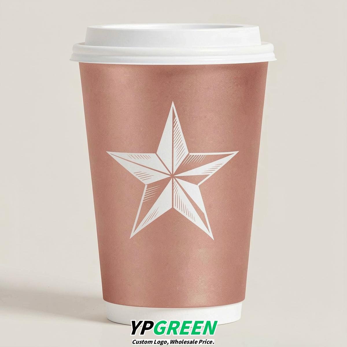 Rose Gold Stars Paper Cups with Lids 8-24oz