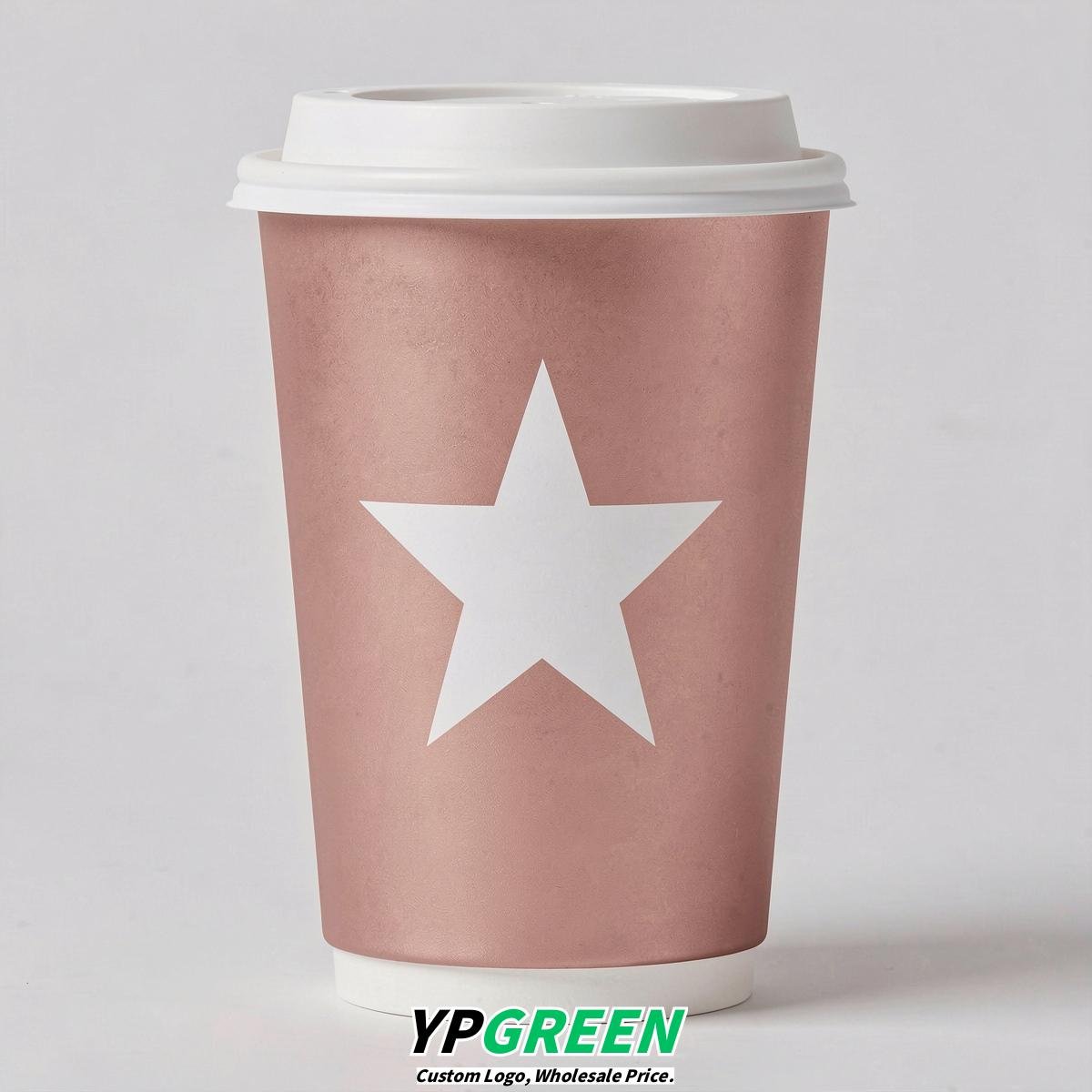 Rose Gold Stars Paper Cups with Lids 8-24oz