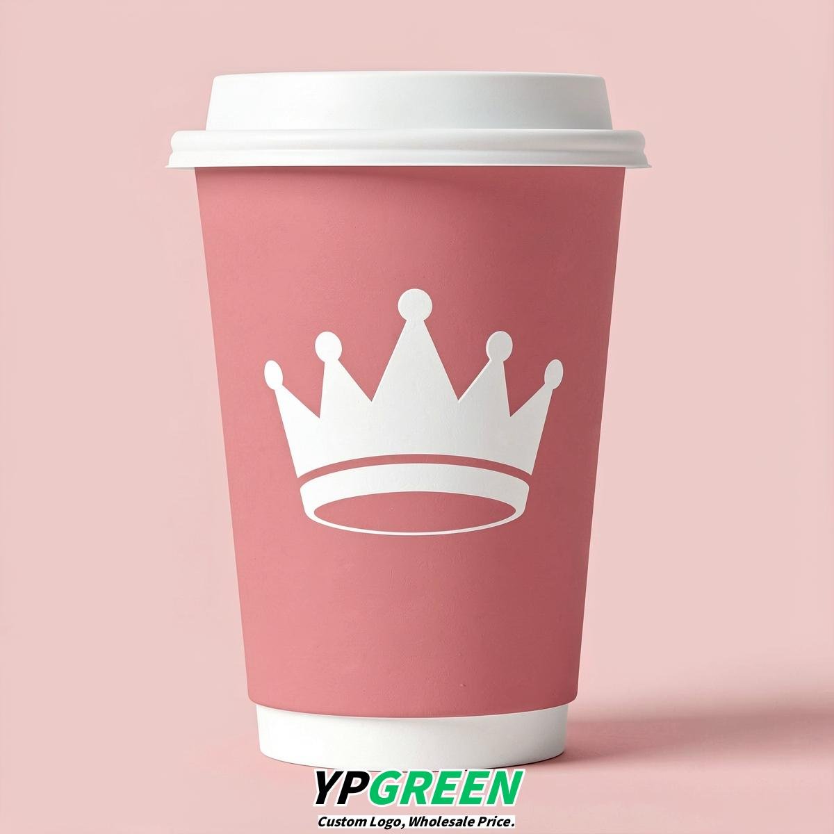 Rose Pink Paper Cups with Crown Design 8-24oz