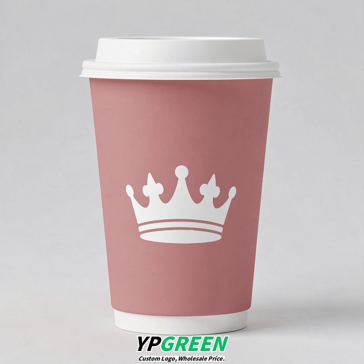 Rose Pink Paper Cups with Crown Design 8-24oz
