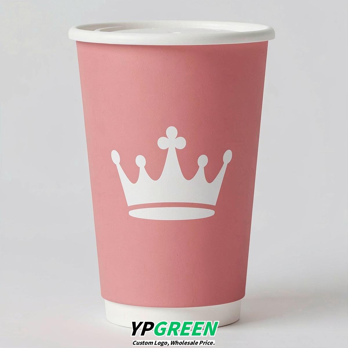 Rose Pink Paper Cups with Crown Design 8-24oz