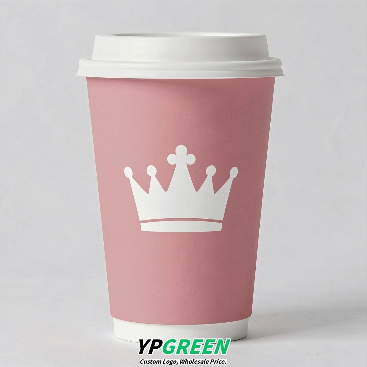 Rose Pink Paper Cups with Crown Design 8-24oz
