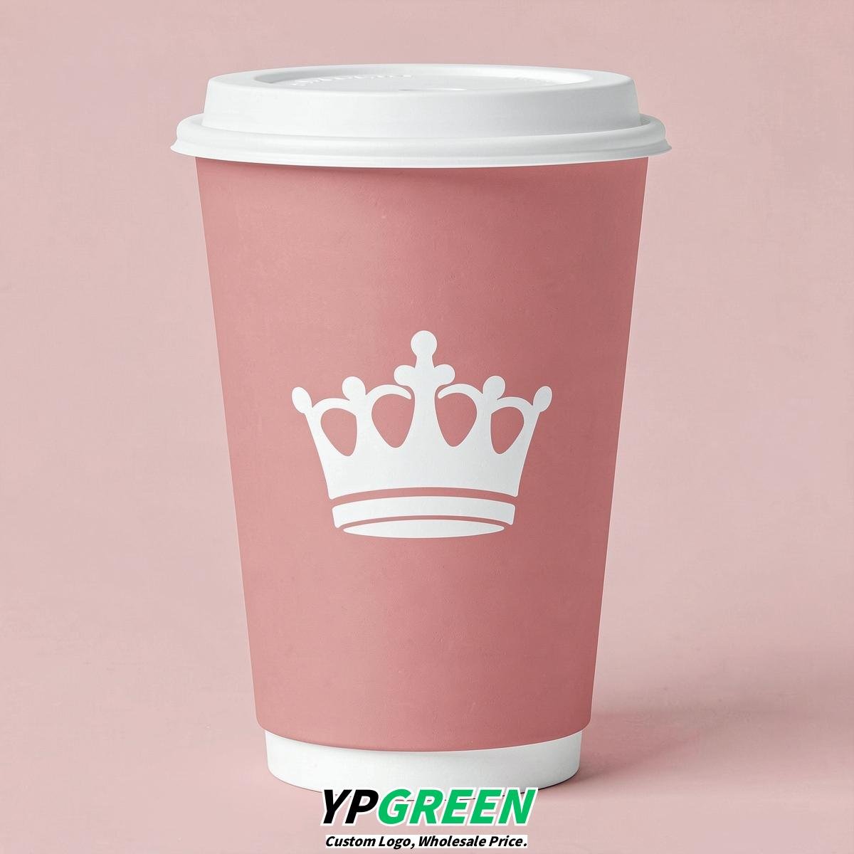 Rose Pink Paper Cups with Crown Design 8-24oz