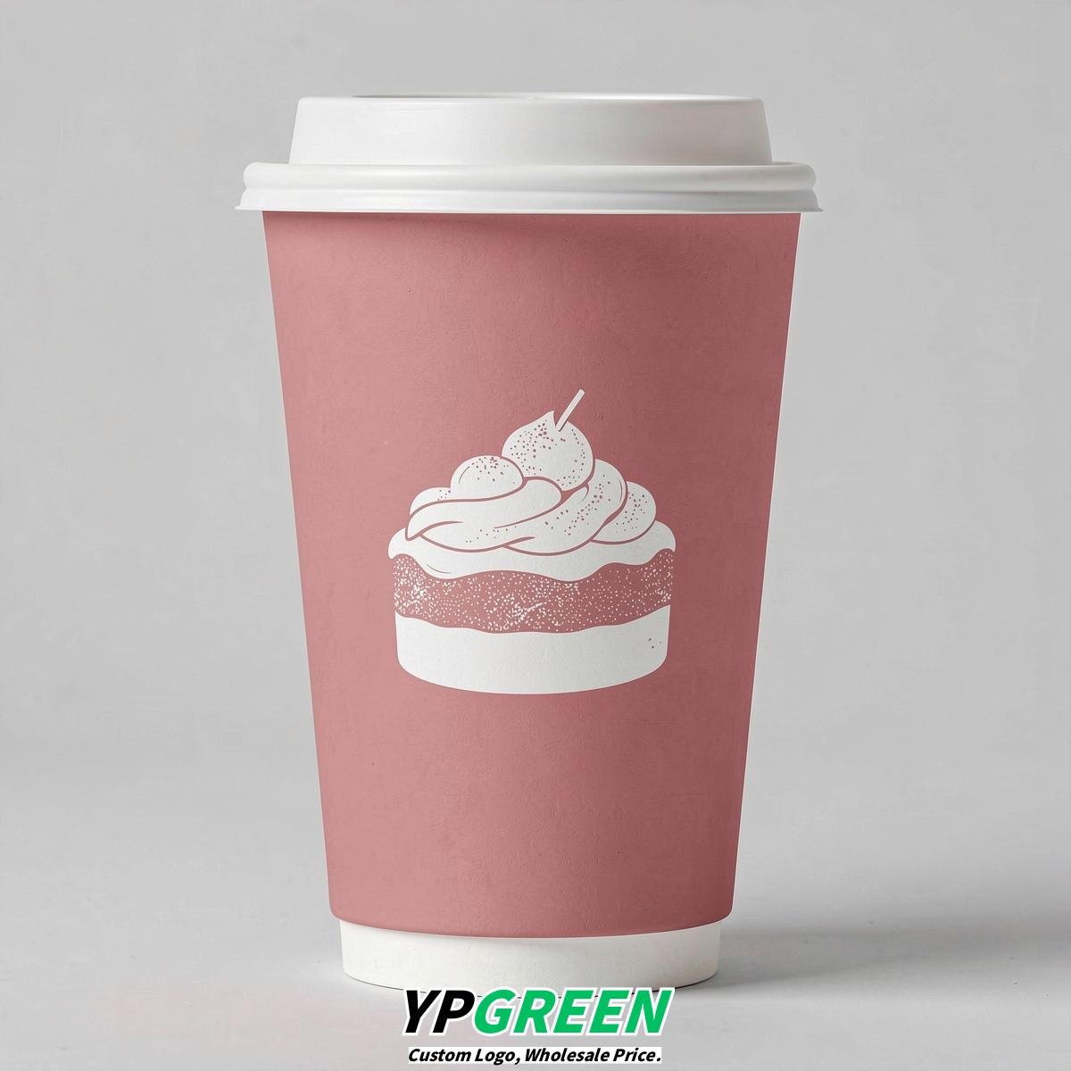 Rose Pink Paper Cups with Desserts Design 8-24oz