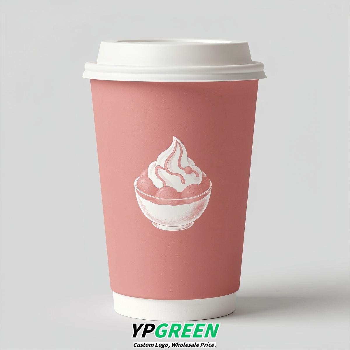 Rose Pink Paper Cups with Desserts Design 8-24oz