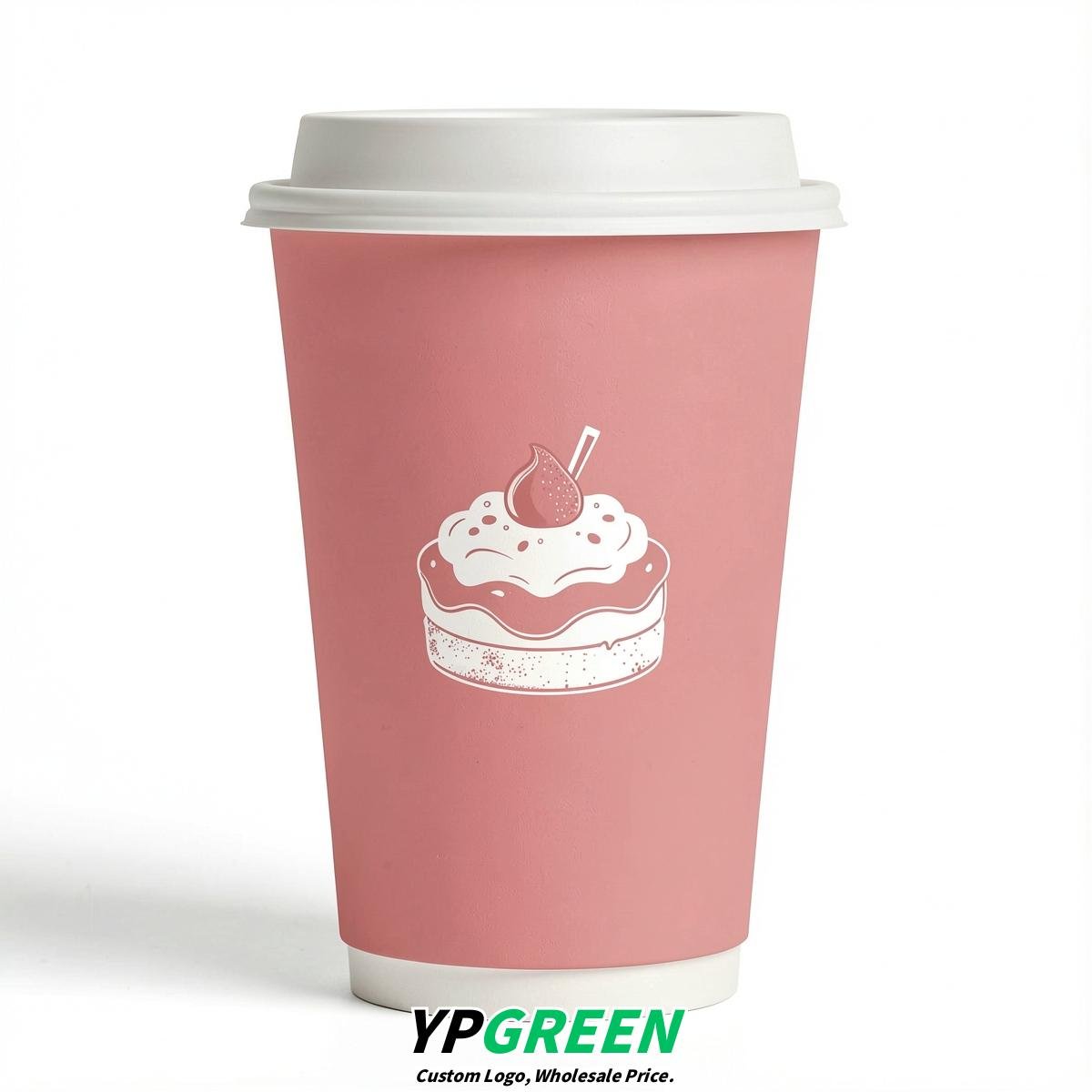 Rose Pink Paper Cups with Desserts Design 8-24oz