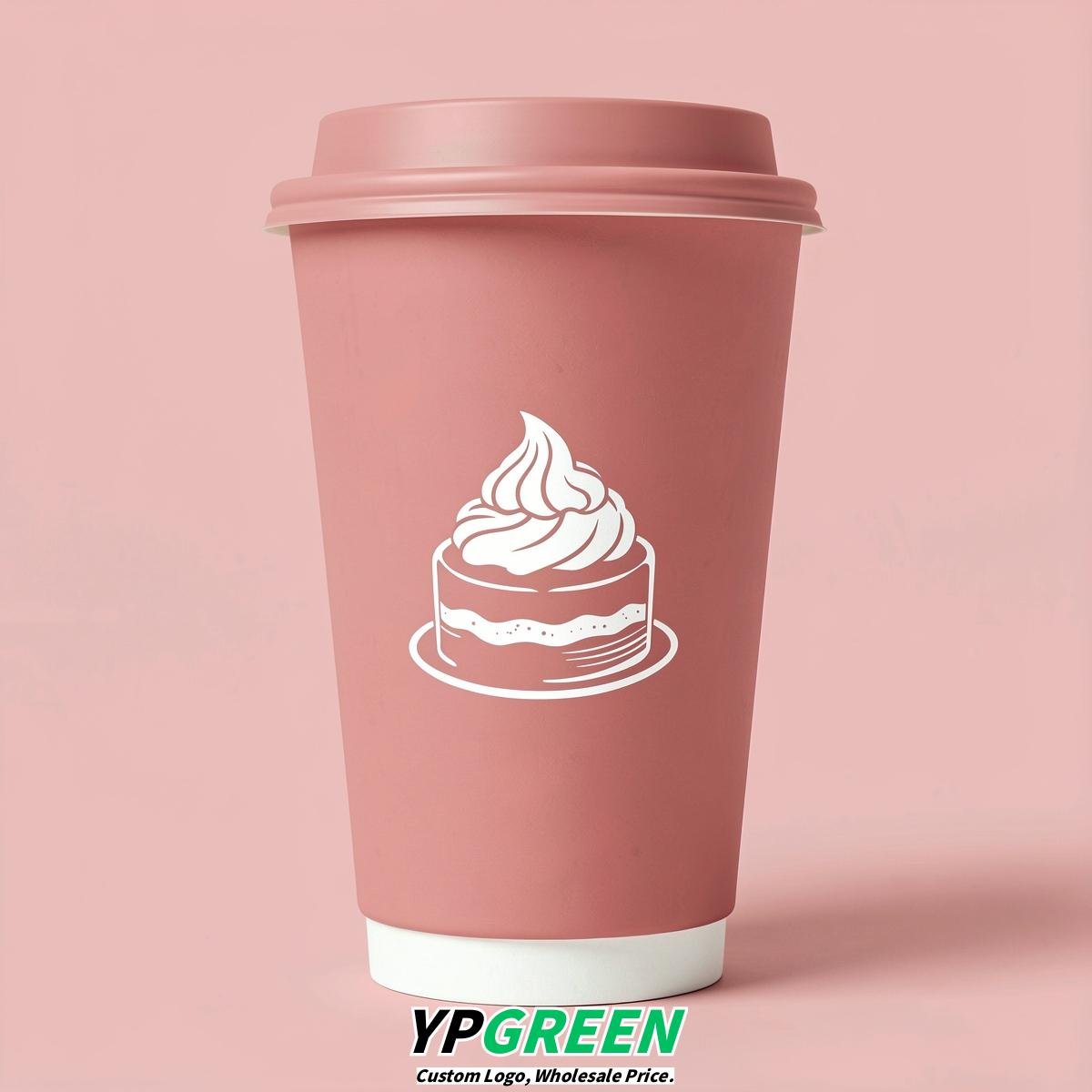 Rose Pink Paper Cups with Desserts Design 8-24oz