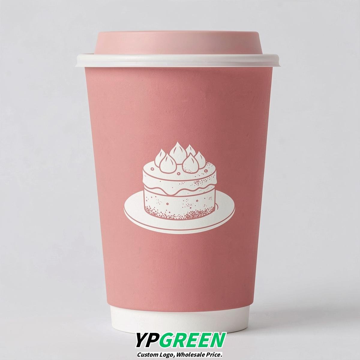 Rose Pink Paper Cups with Desserts Design 8-24oz