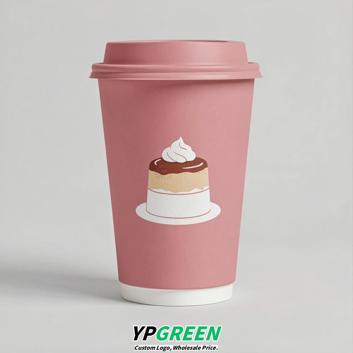 Rose Pink Paper Cups with Desserts Design 8-24oz