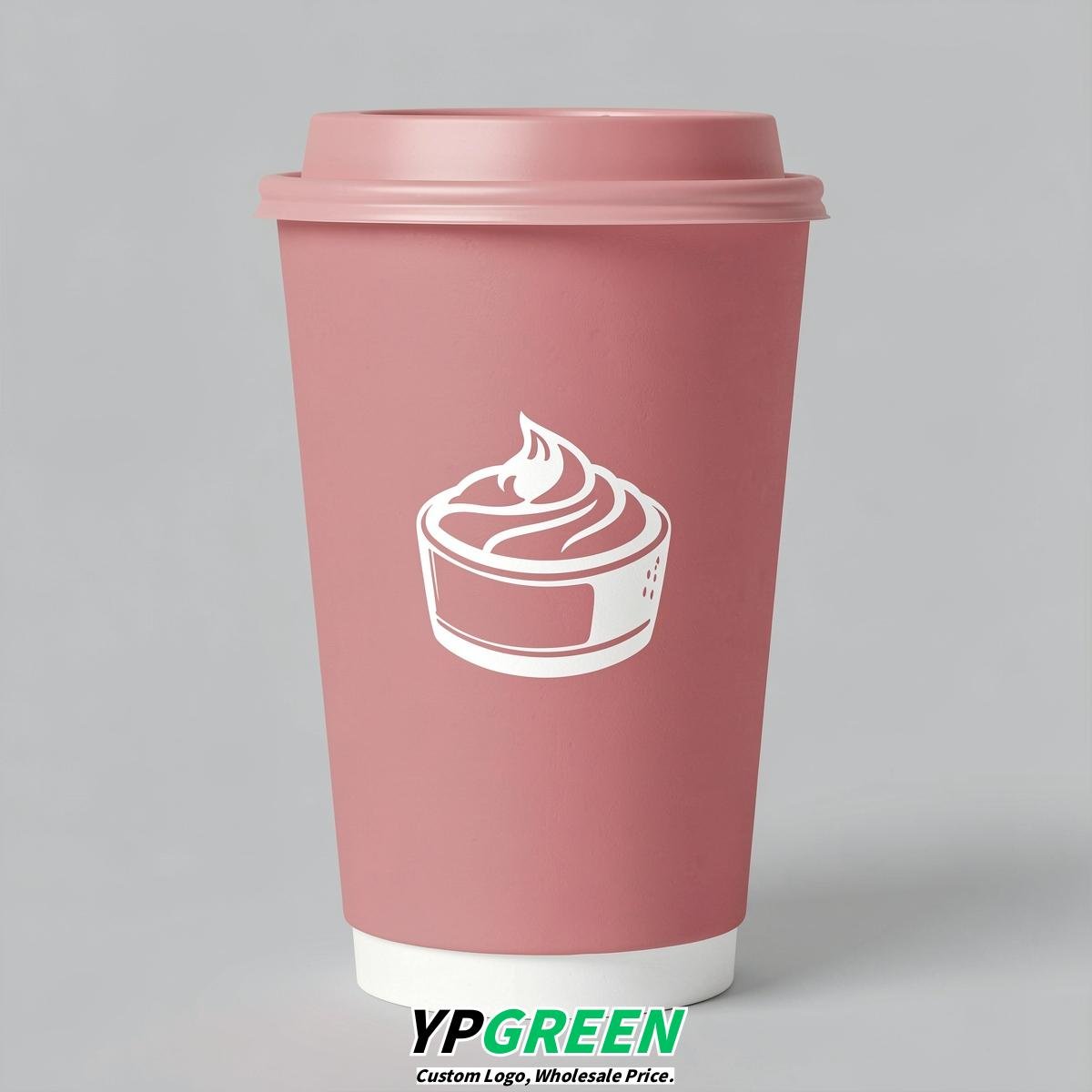 Rose Pink Paper Cups with Desserts Design 8-24oz