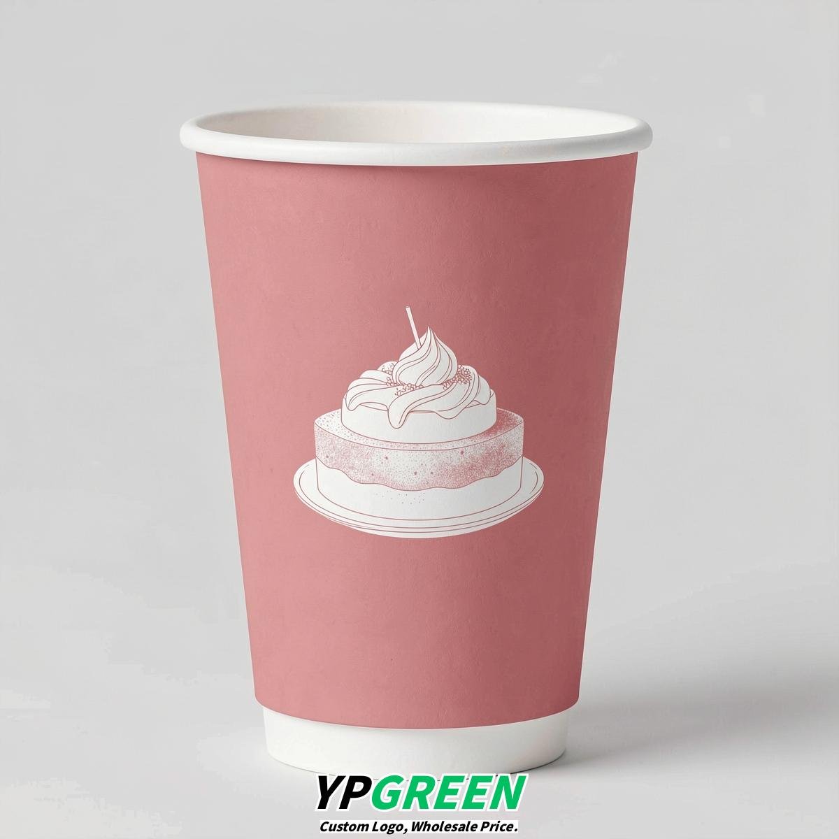 Rose Pink Paper Cups with Desserts Design 8-24oz Rose Pink Paper Cups with Desserts Design 8-24oz