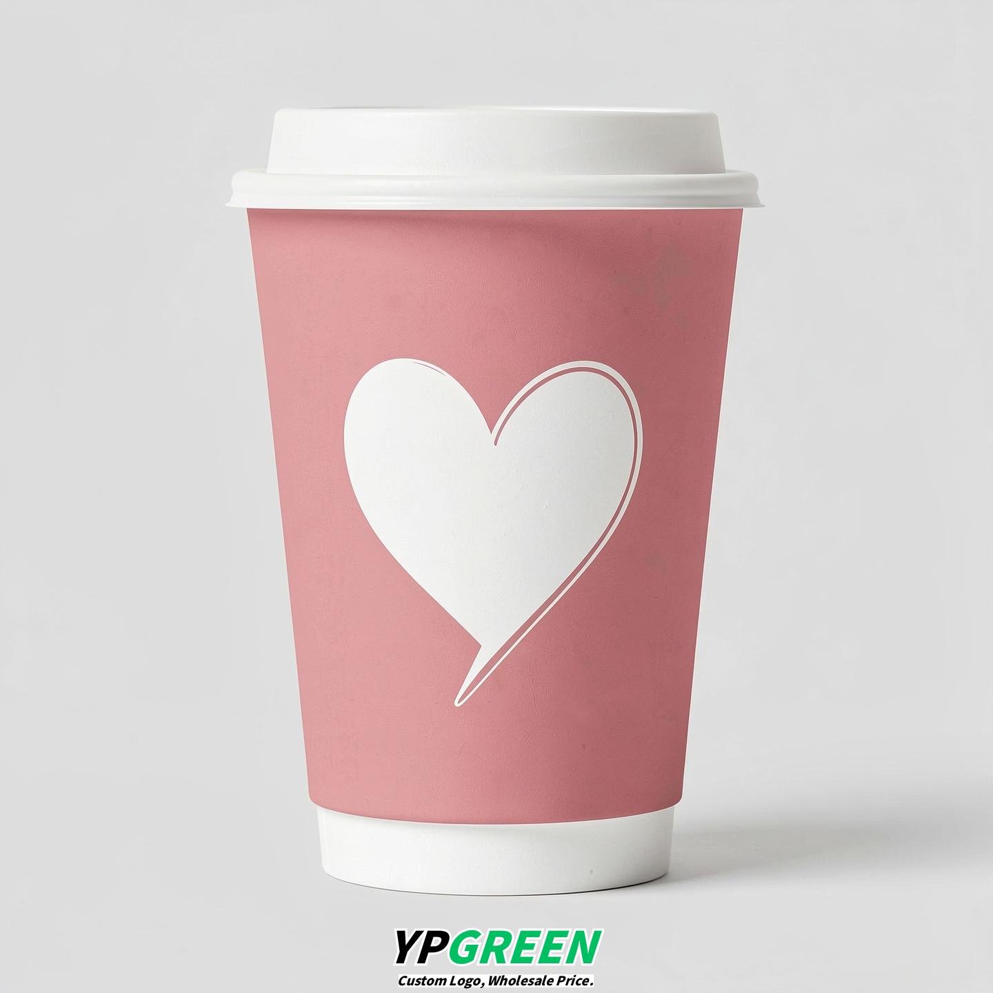 Rose Pink Heart Paper Cups with Lids 8-24oz