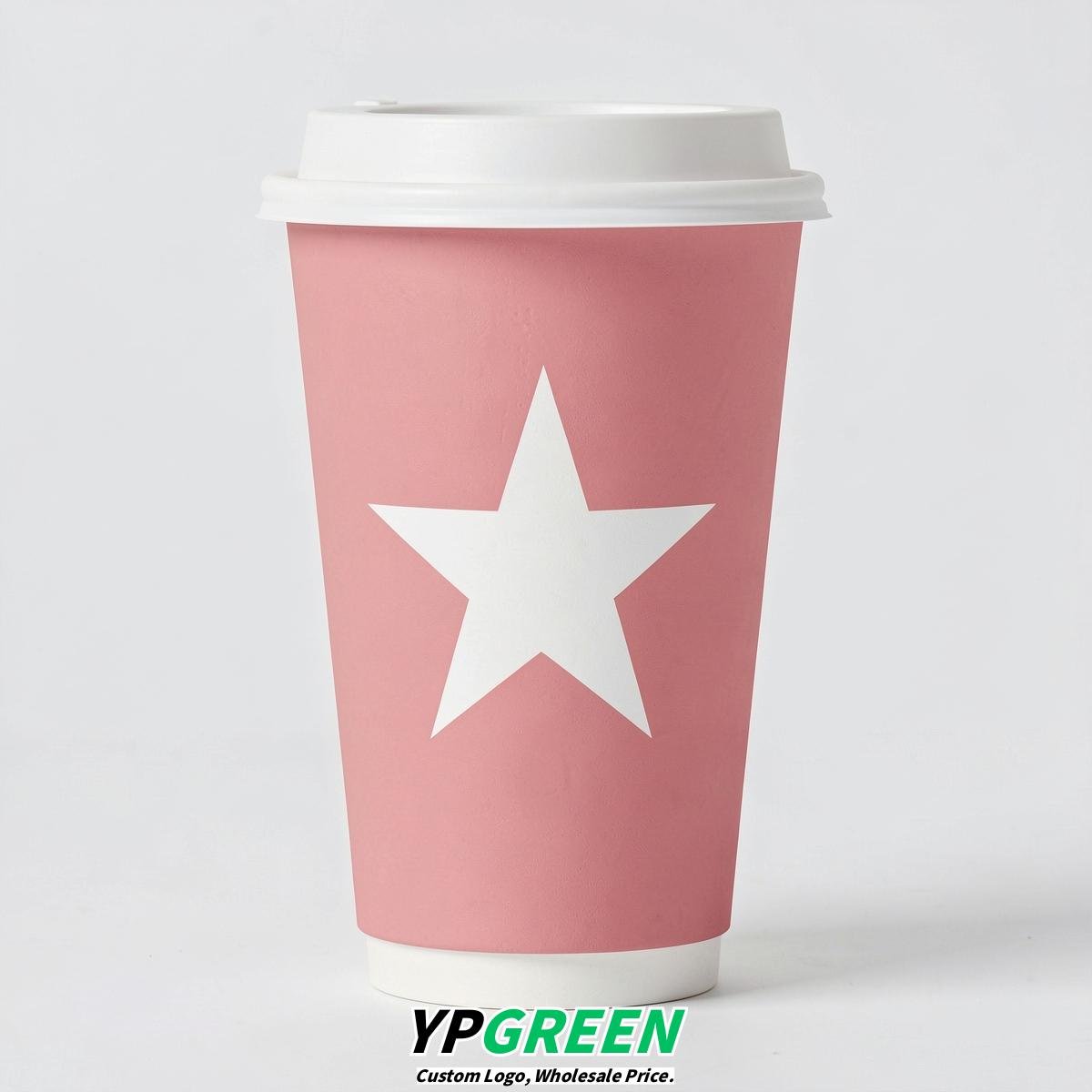 Rose Pink Stars Paper Cups with Lids 8-24oz