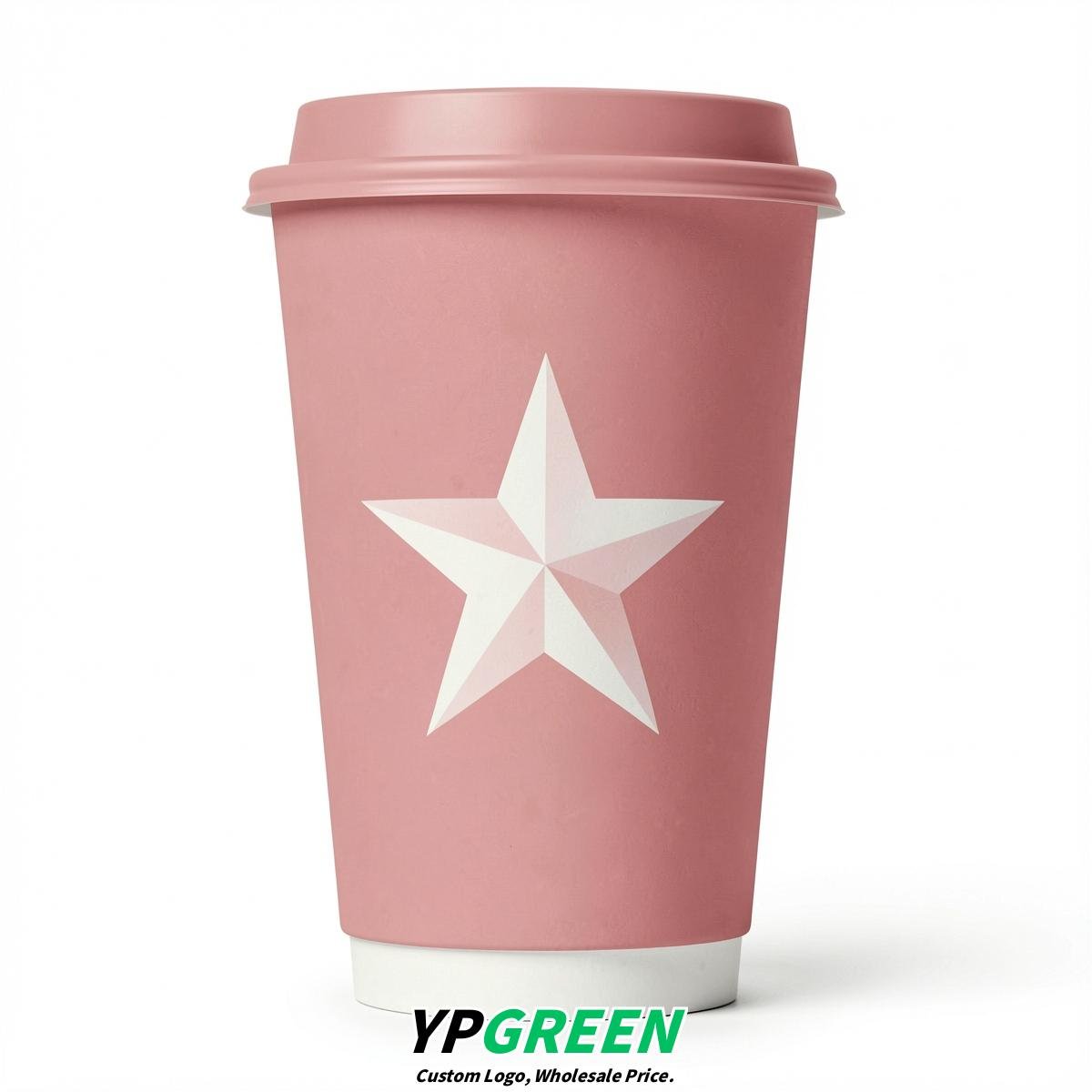 Rose Pink Stars Paper Cups with Lids 8-24oz