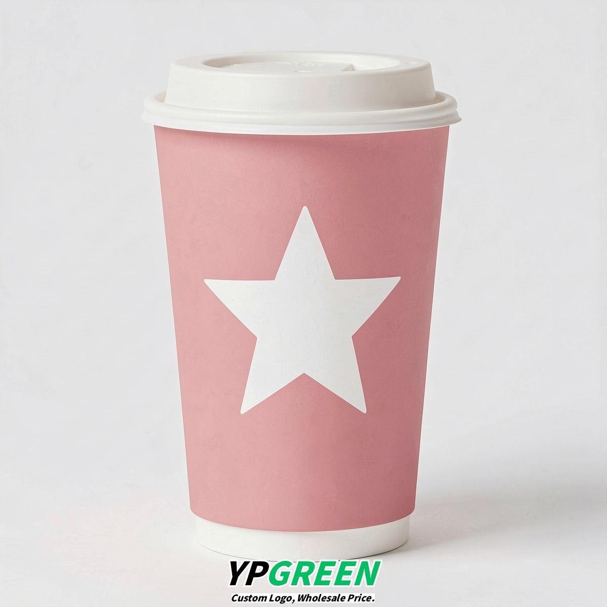 Rose Pink Stars Paper Cups with Lids 8-24oz