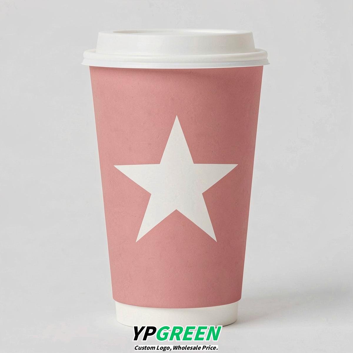 Rose Pink Stars Paper Cups with Lids 8-24oz