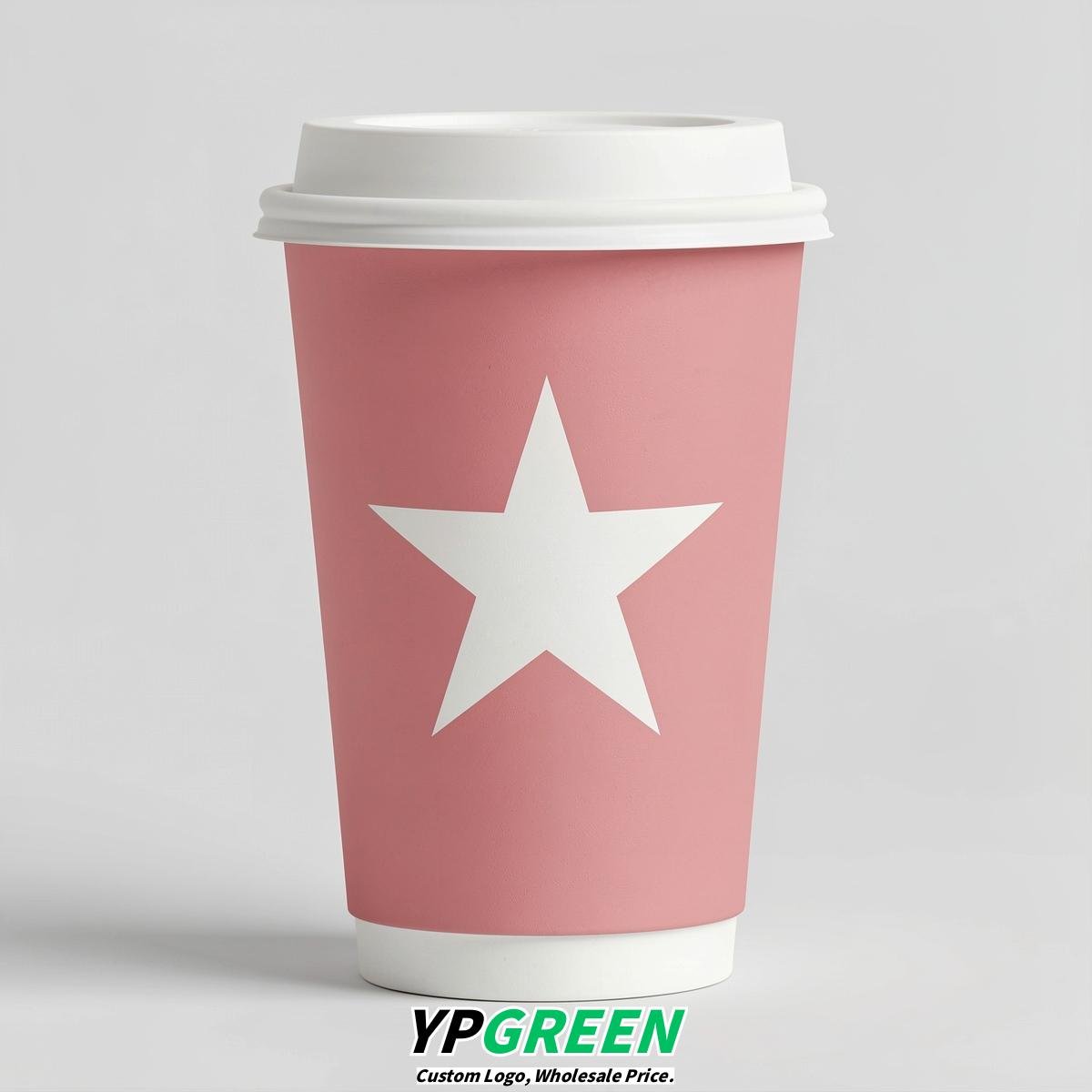 Rose Pink Stars Paper Cups with Lids 8-24oz