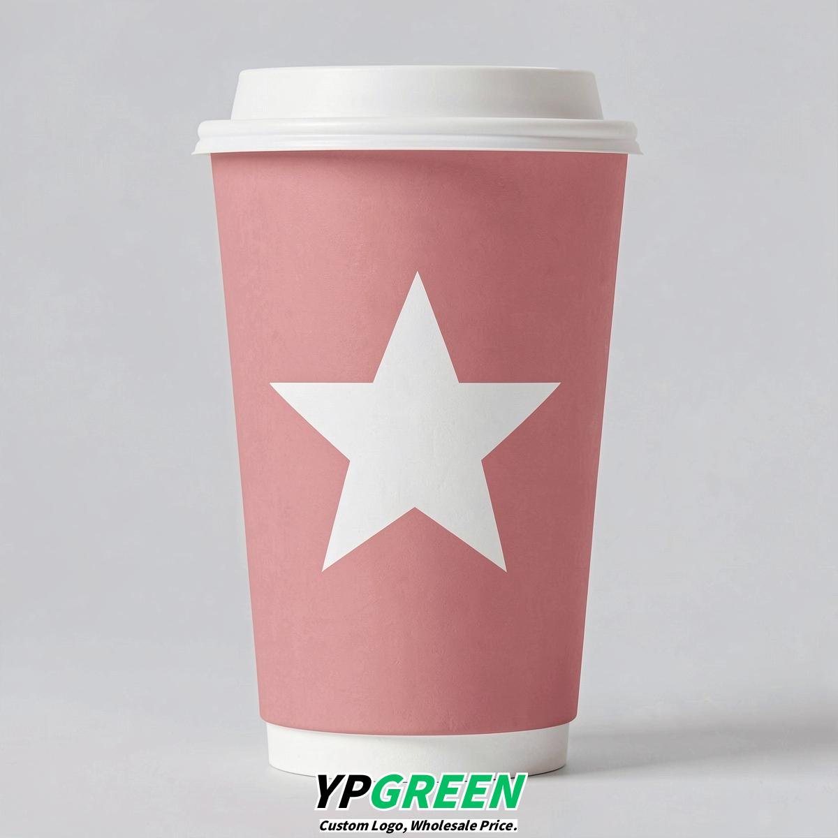 Rose Pink Stars Paper Cups with Lids 8-24oz