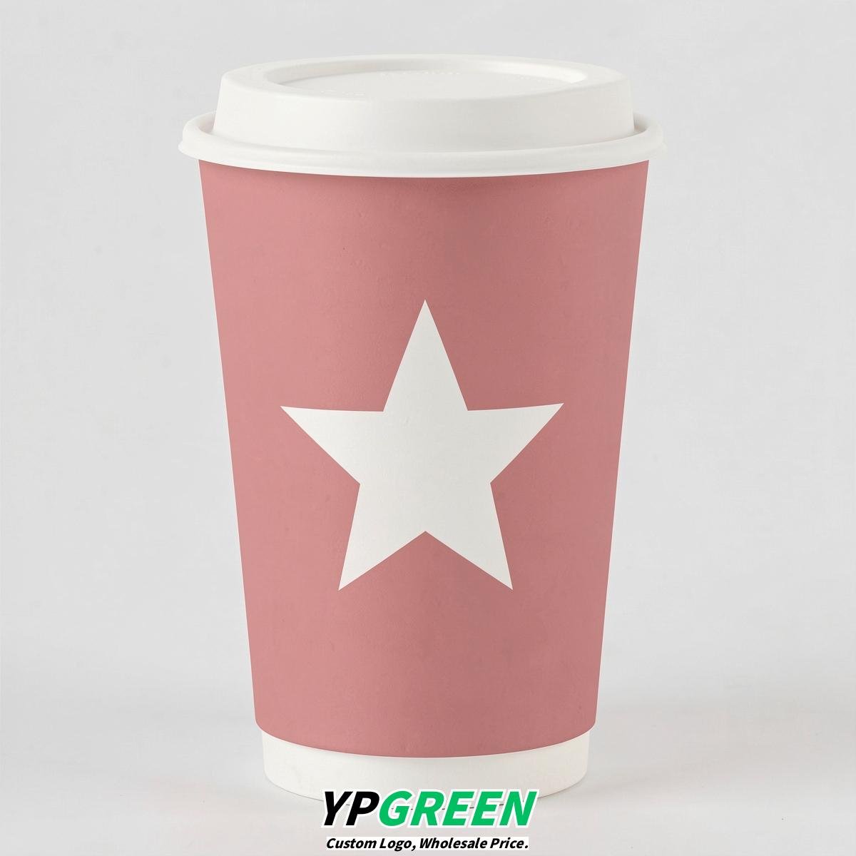 Rose Pink Stars Paper Cups with Lids 8-24oz Rose Pink Stars Paper Cups with Lids 8-24oz