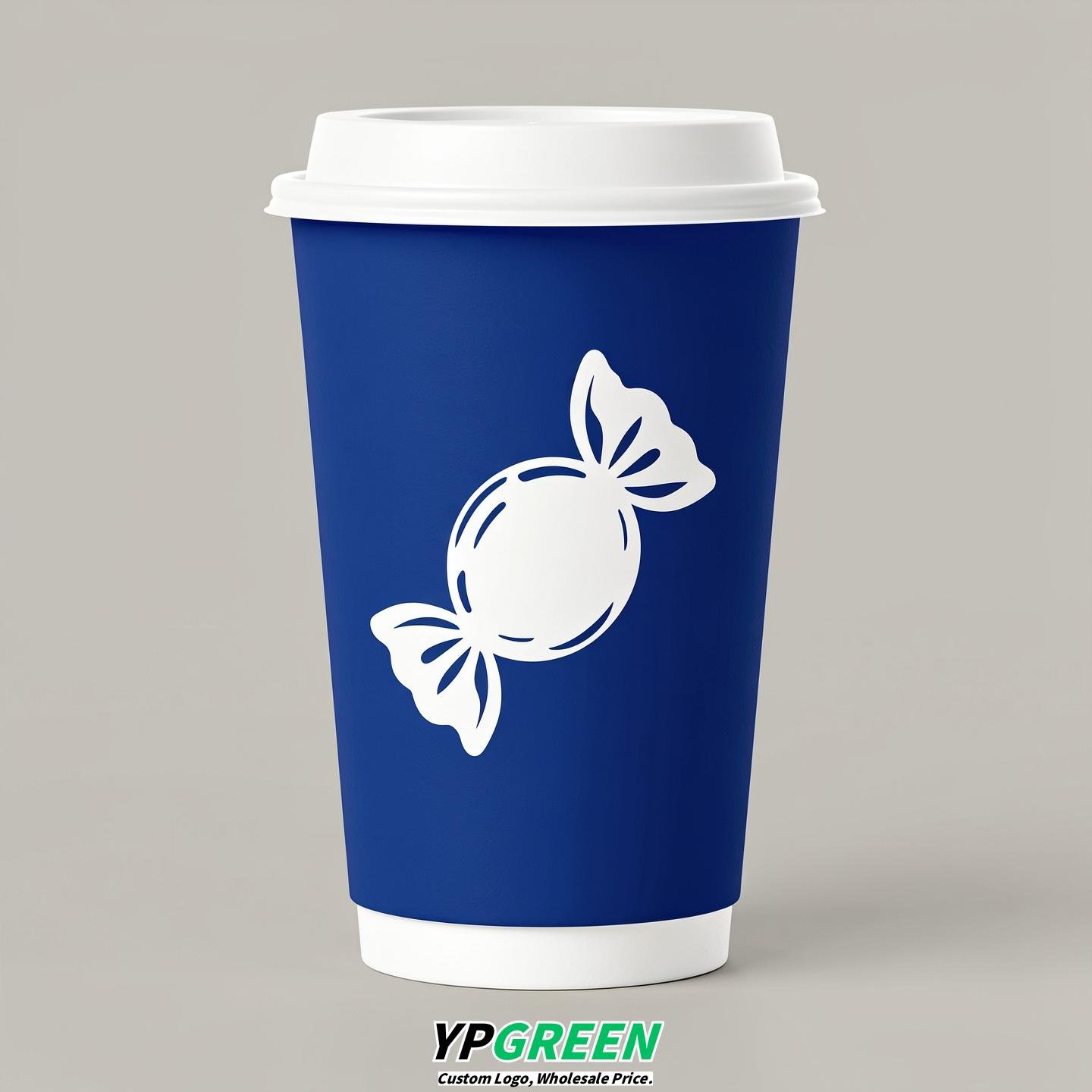 Royal Blue Paper Cups with Candy Logo & Lids 8-24oz