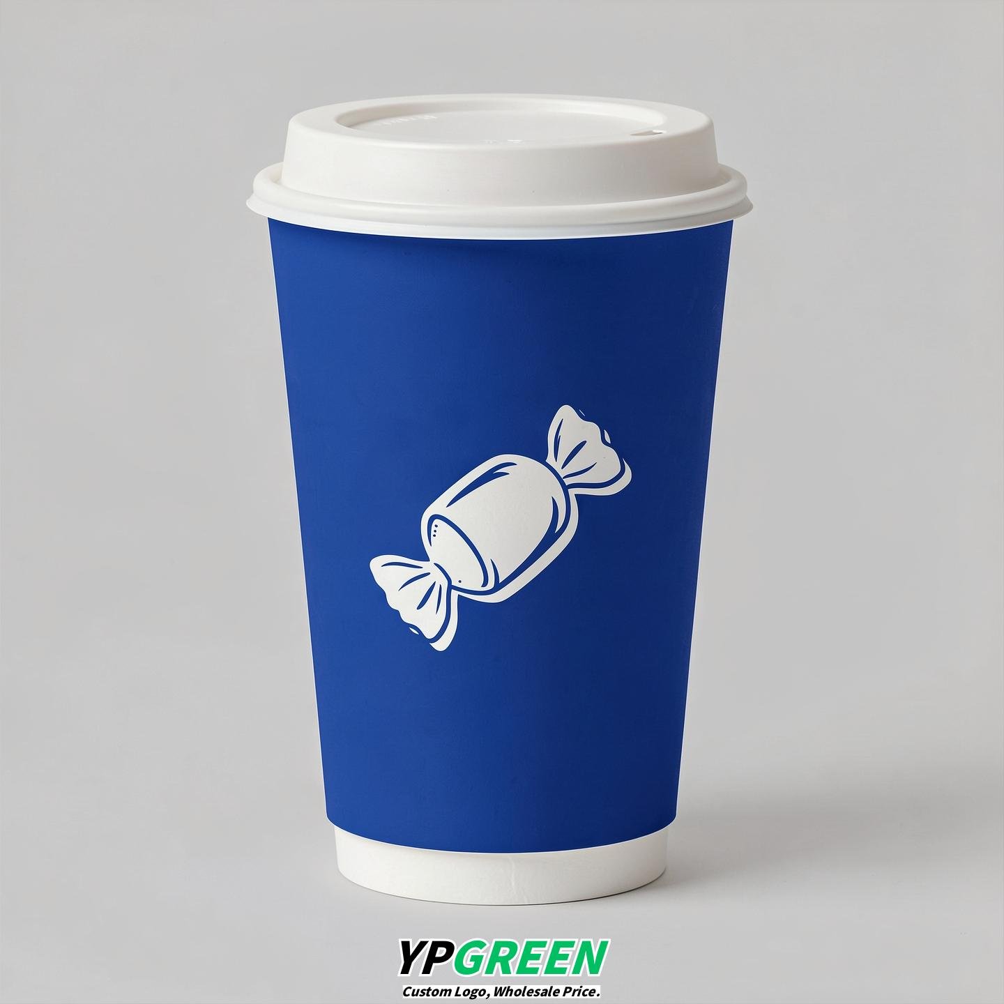 Royal Blue Paper Cups with Candy Logo & Lids 8-24oz