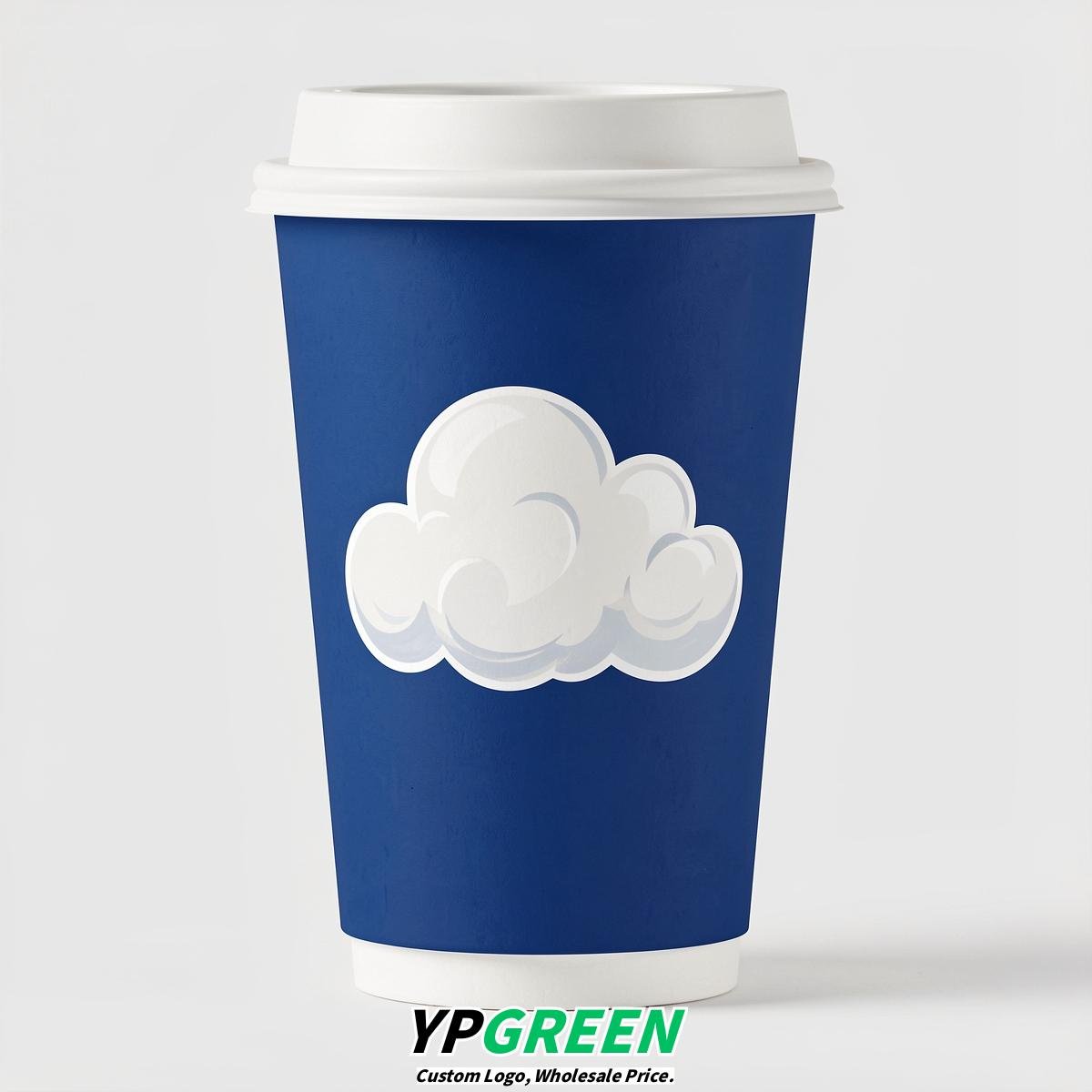 Royal Blue Paper Cups with Clouds Logo & Lids 8-24oz
