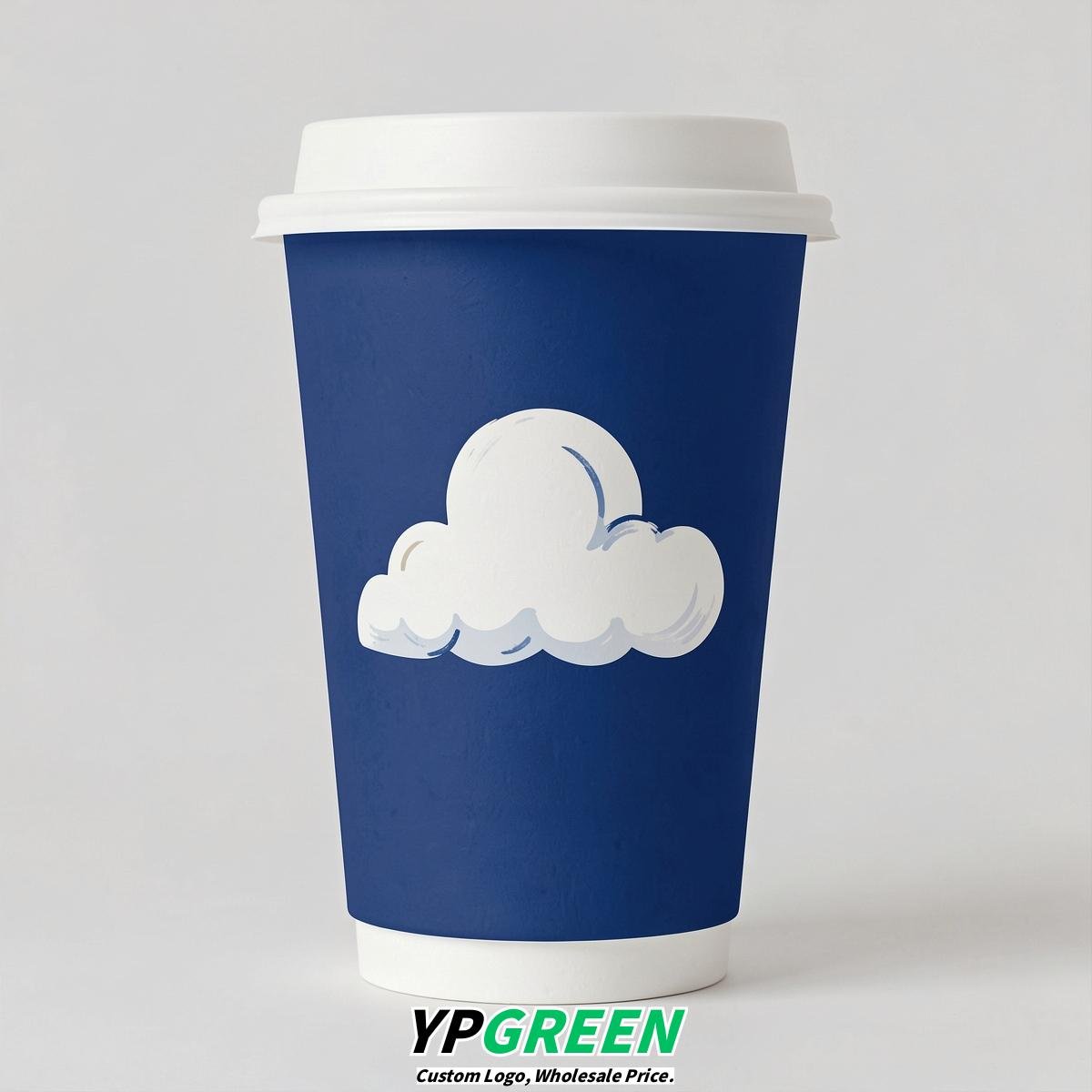 Royal Blue Paper Cups with Clouds Logo & Lids 8-24oz