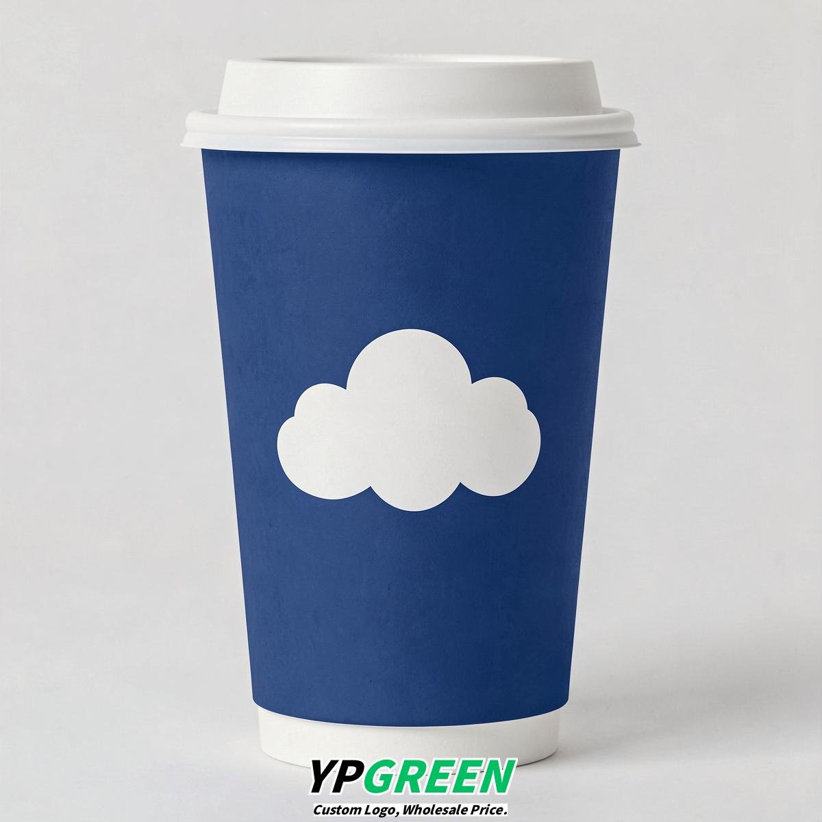 Royal Blue Paper Cups with Clouds Logo & Lids 8-24oz
