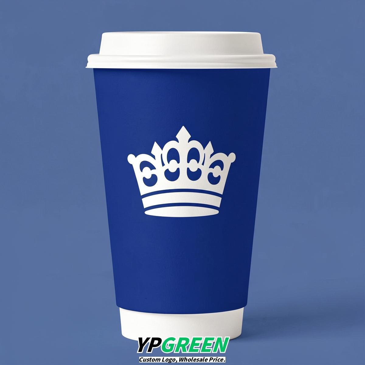 Royal Blue Paper Cups with Crown Design 8-24oz