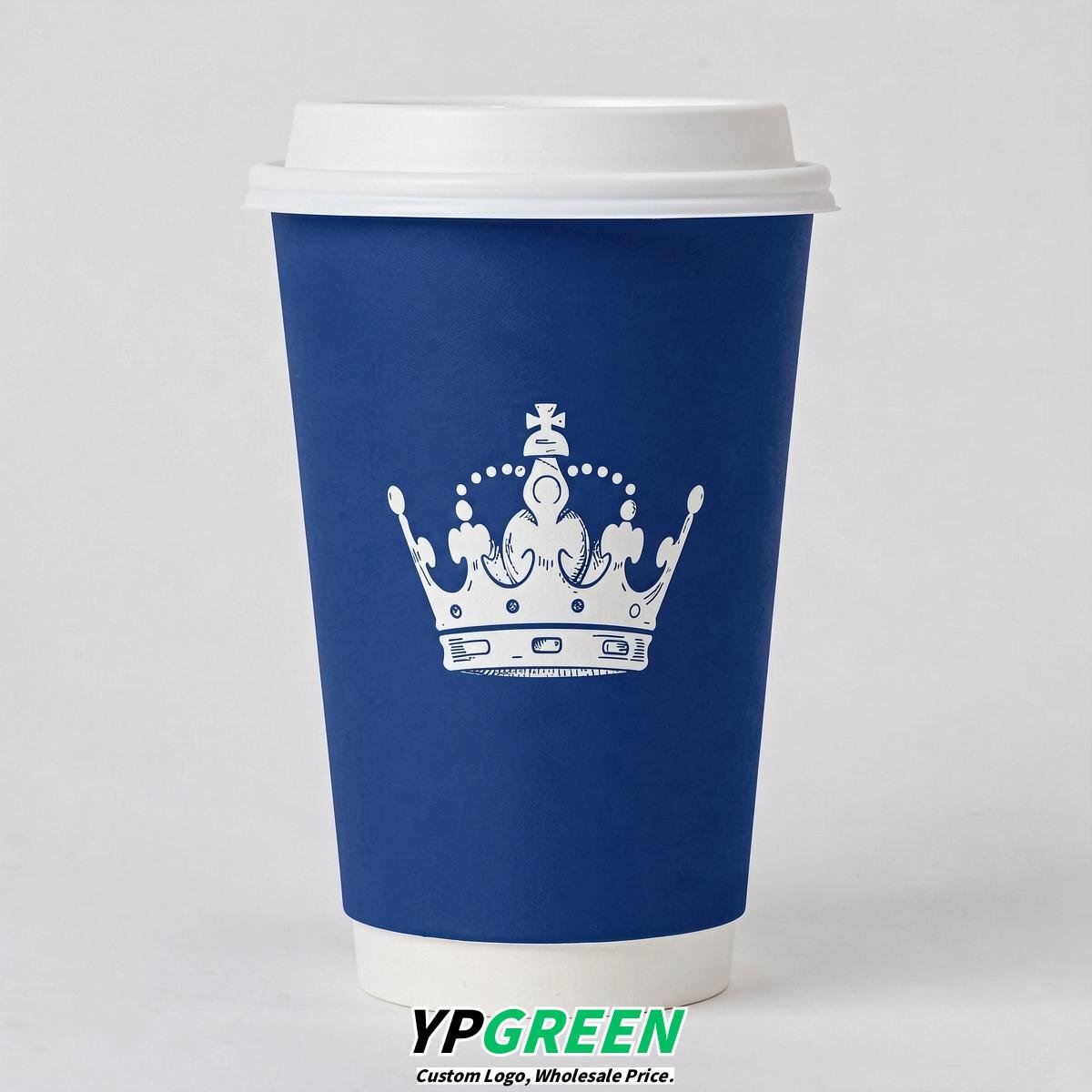 Royal Blue Paper Cups with Crown Design 8-24oz