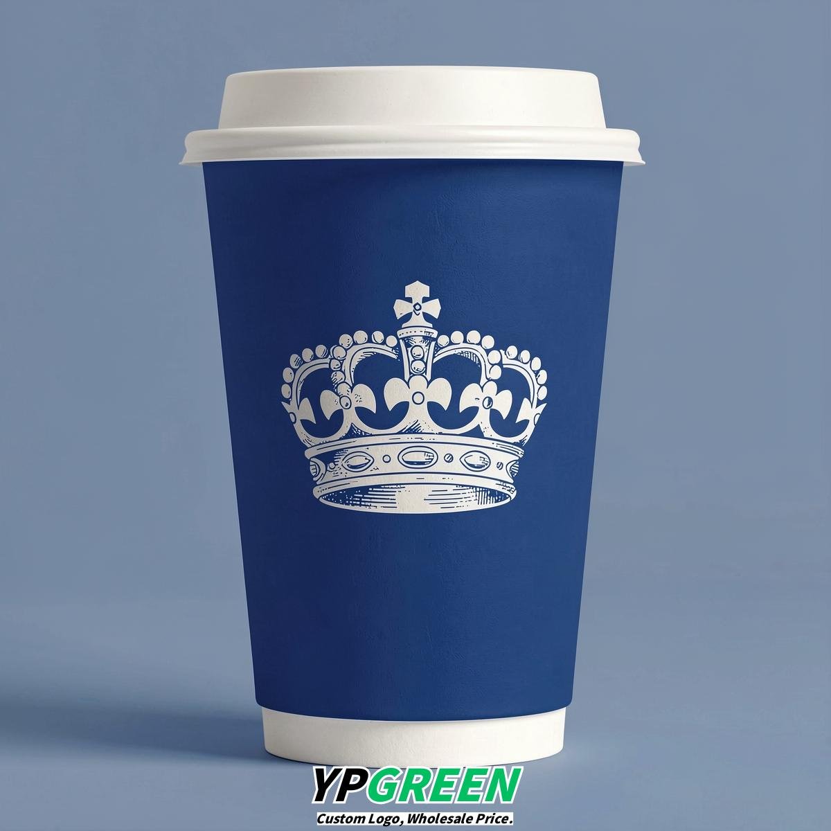 Royal Blue Paper Cups with Crown Design 8-24oz