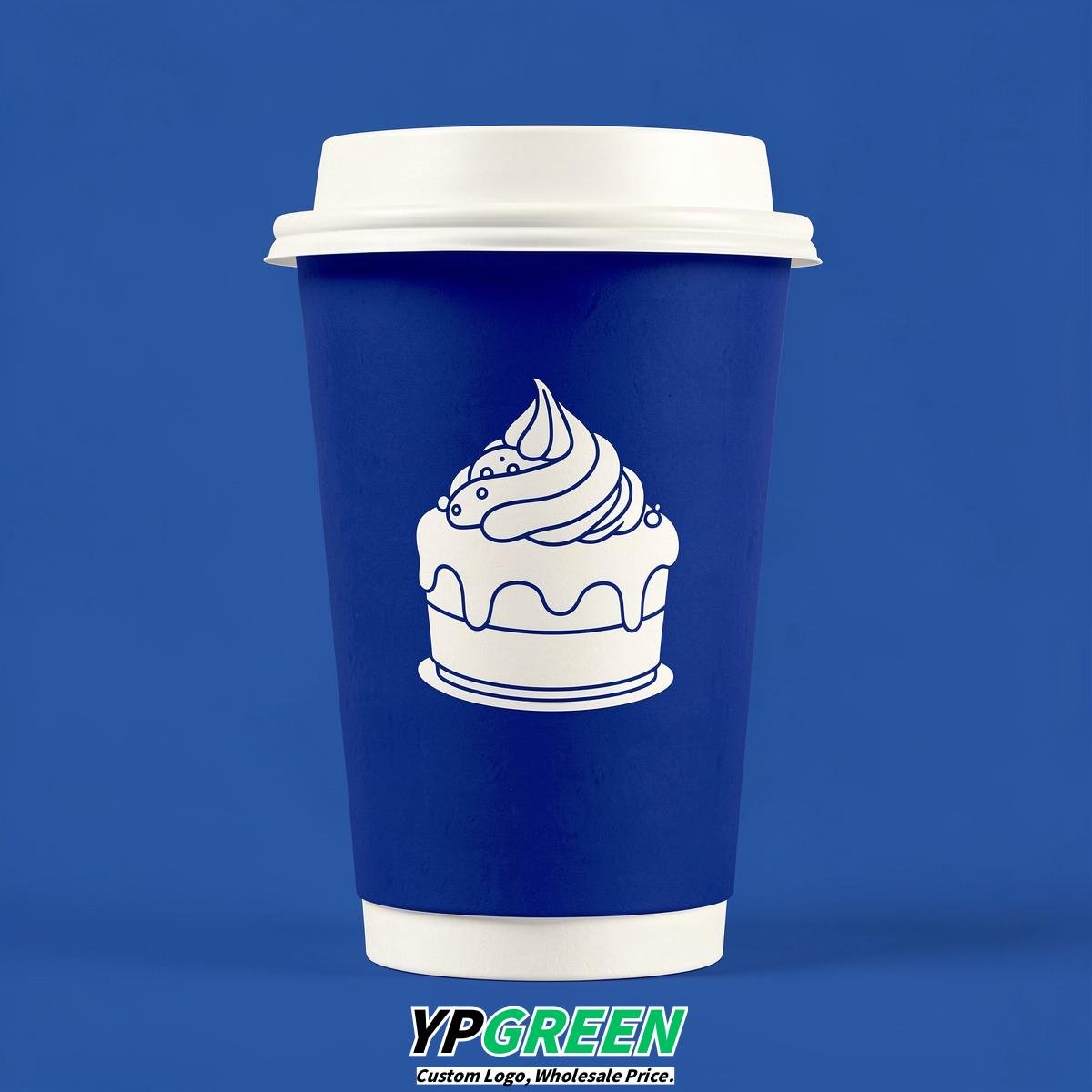 Royal Blue Paper Cups with Desserts Design 8-24oz