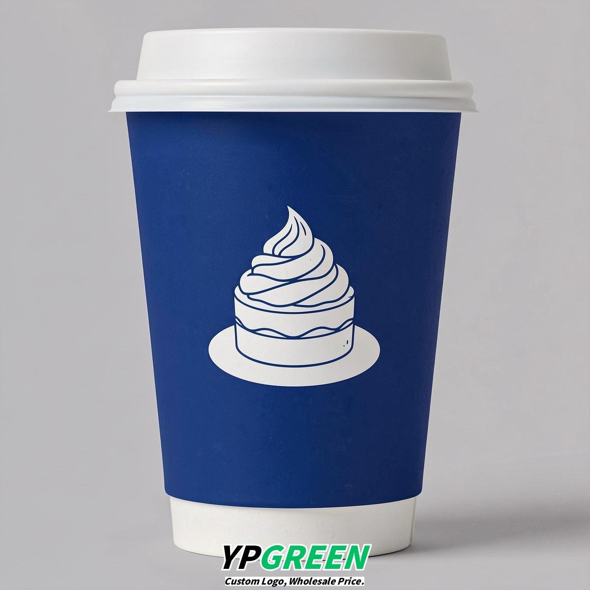 Royal Blue Paper Cups with Desserts Design 8-24oz