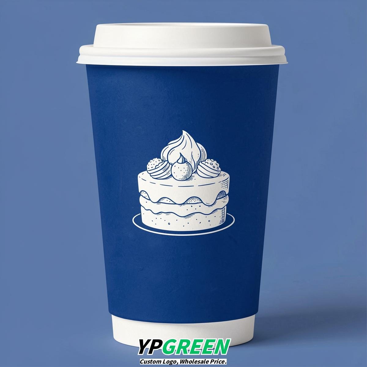 Royal Blue Paper Cups with Desserts Design 8-24oz