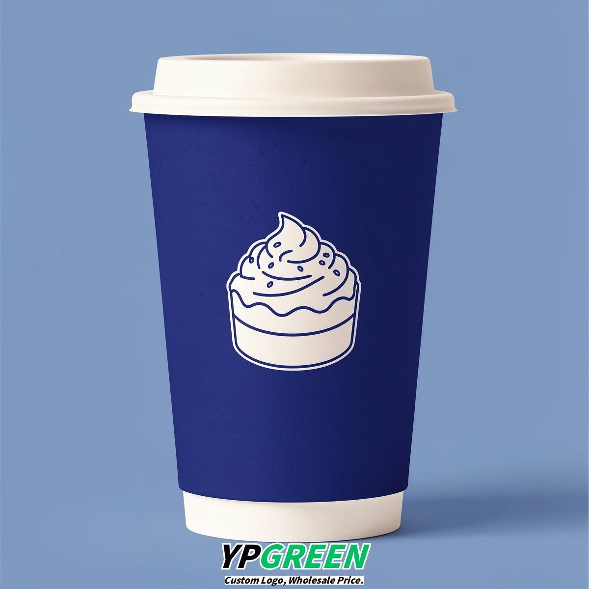 Royal Blue Paper Cups with Desserts Design 8-24oz